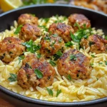 Greek Chicken Meatballs with Lemon Orzo