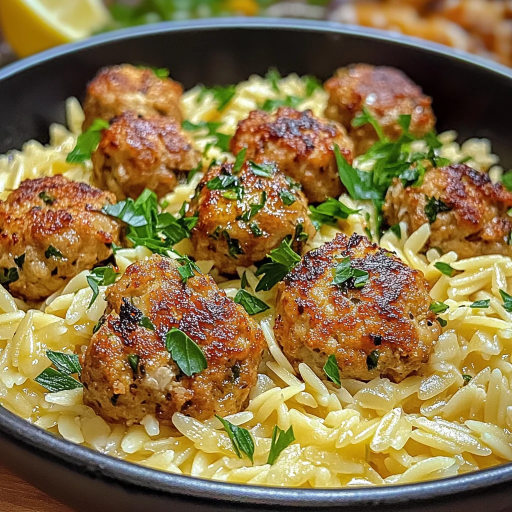 Greek Chicken Meatballs with Lemon Orzo