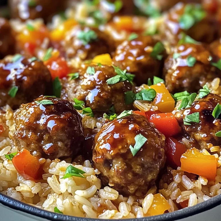 Honey Garlic Meatball Rice Bake