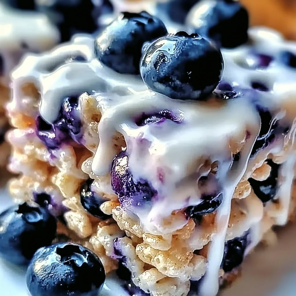 Blueberry Rice Krispies Treats with Vanilla Glaze
