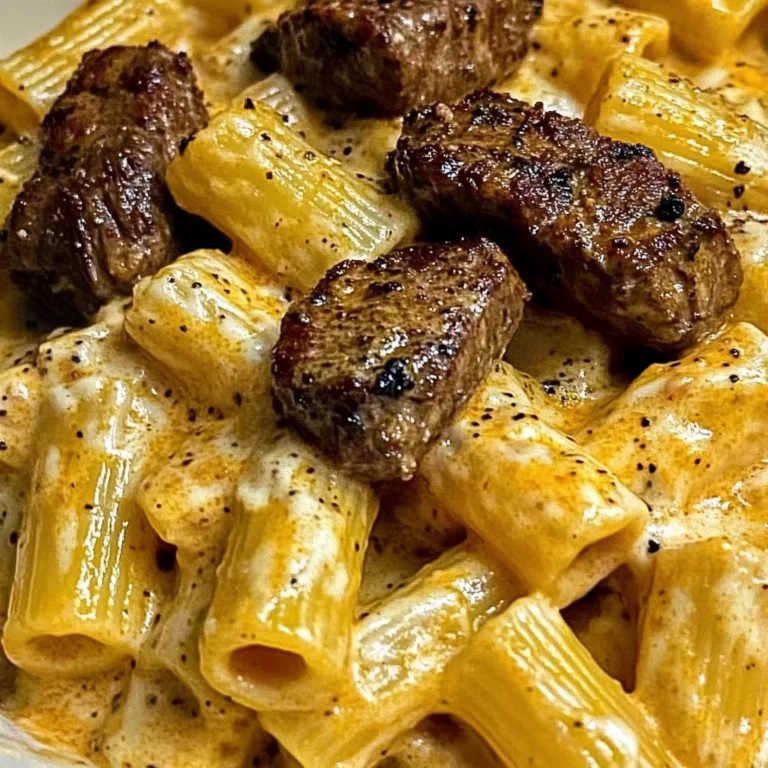 Cajun Steak Tips in Cheesy Rigatoni Parmesan Sauce