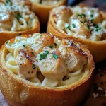Chicken Alfredo Garlic Bread Bowls