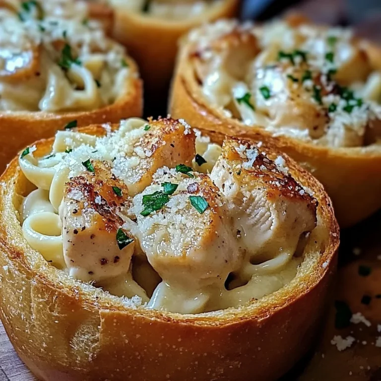 Chicken Alfredo Garlic Bread Bowls