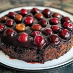 Chocolate Cherry Upside Down Cake 🍒🍫
