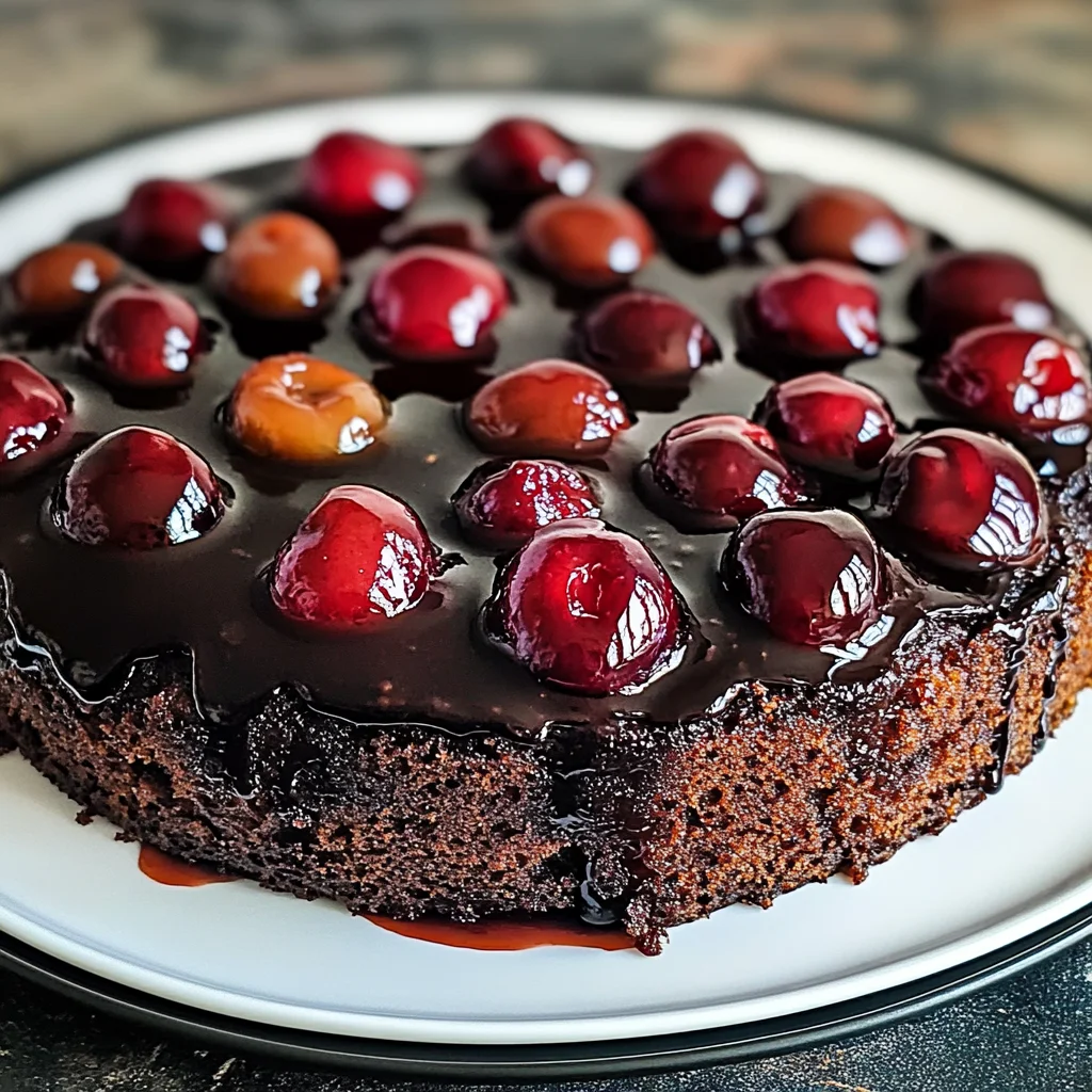 Chocolate Cherry Upside Down Cake 🍒🍫