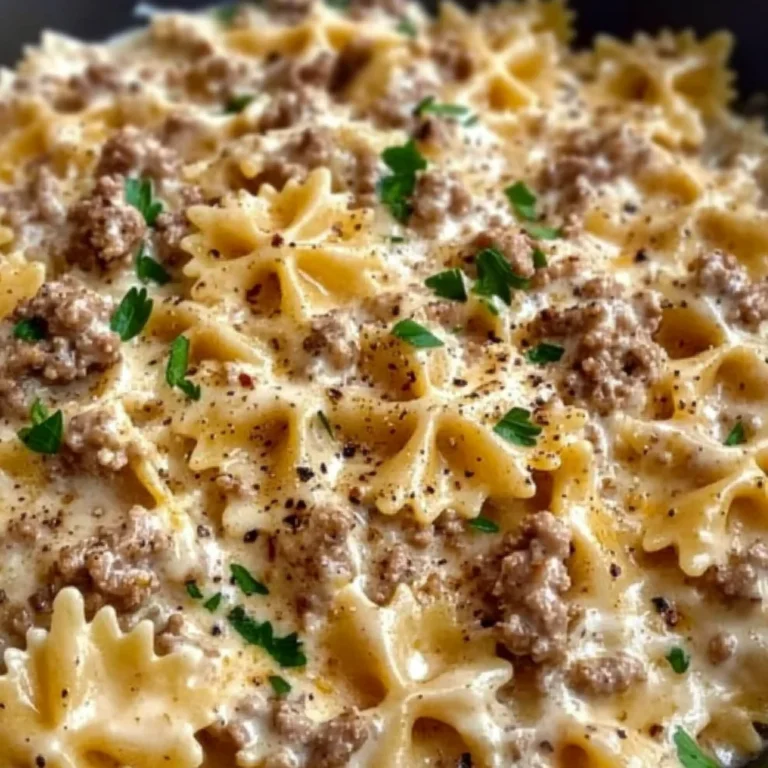Creamy Parmesan Garlic Beef Bowtie Pasta