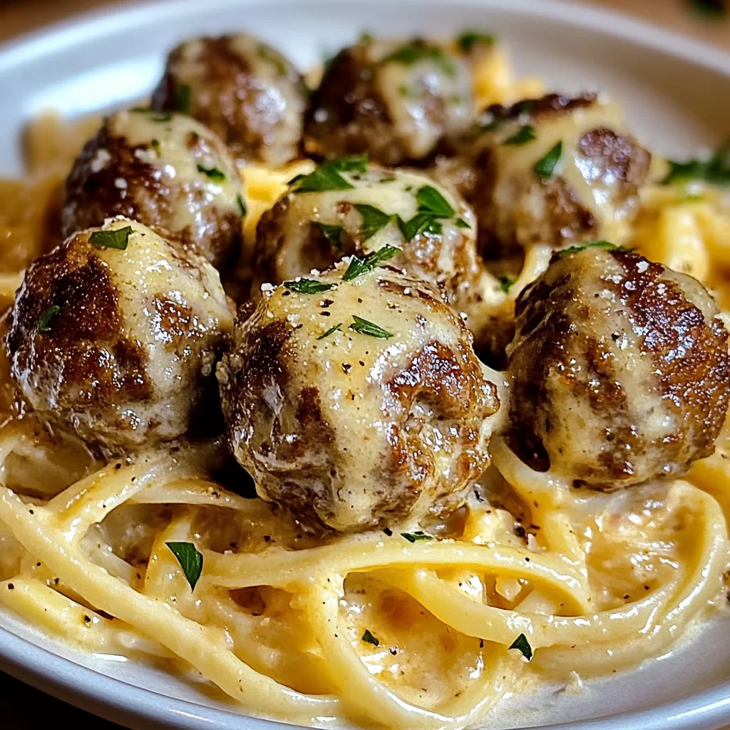 Garlic Butter Meatballs : Creamy Linguine Delight