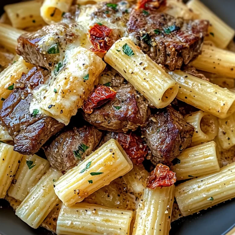 Garlic Butter Steak Tips with Cheesy Rigatoni