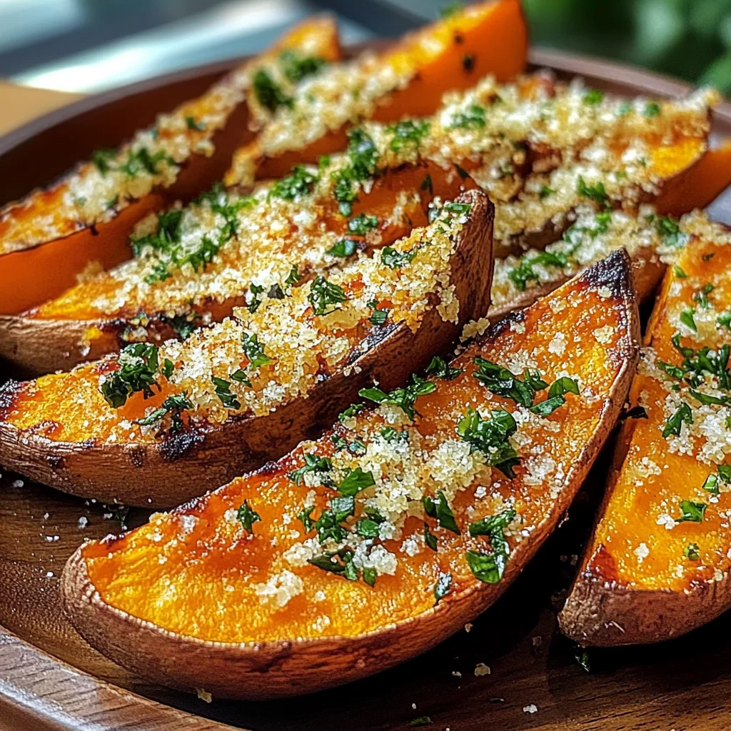Garlic Parmesan Sweet Potato Wedges