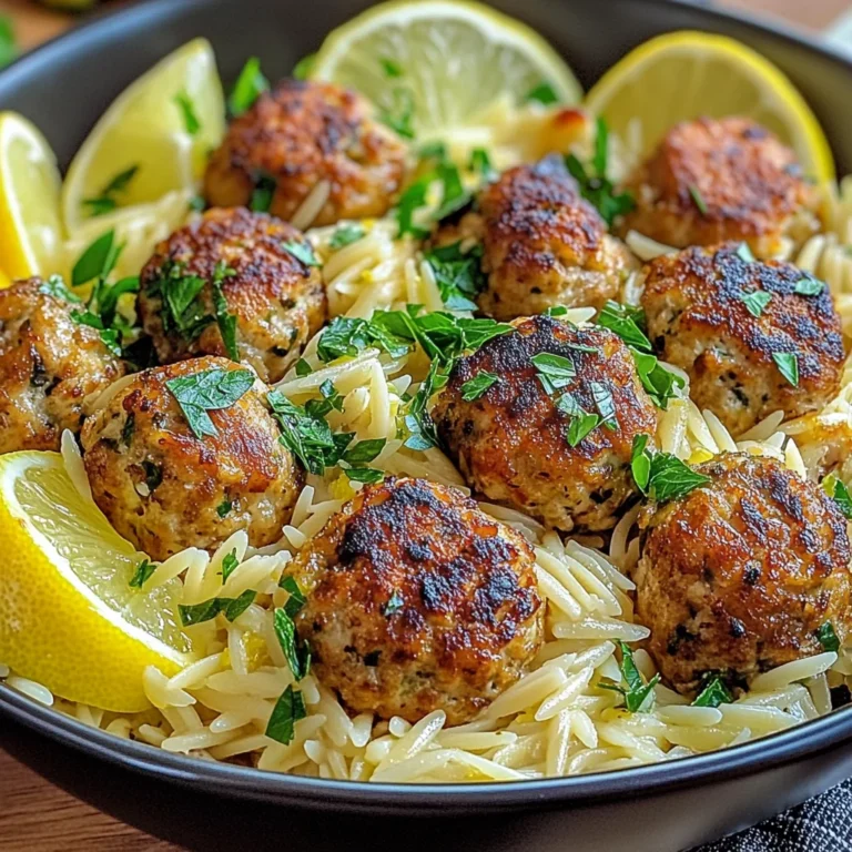 Greek Chicken Meatballs with Lemon Orzo