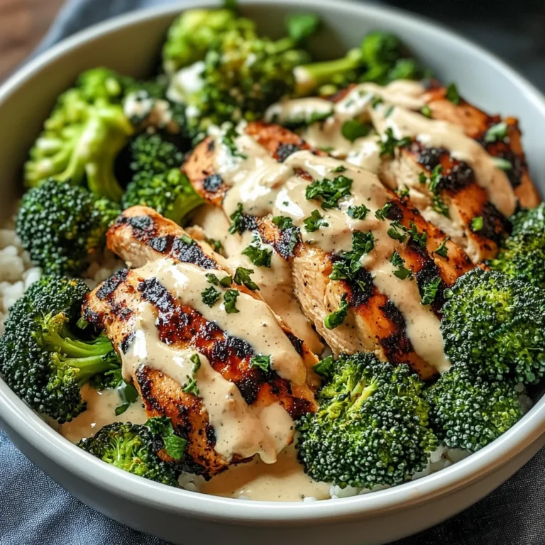 Grilled Chicken & Broccoli Bowls with Creamy Garlic Sauce