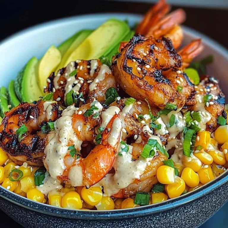 Grilled Shrimp Bowl with Avocado, Corn Salsa & Creamy Garlic Sauce