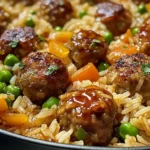 Honey Garlic Meatball Rice Bake