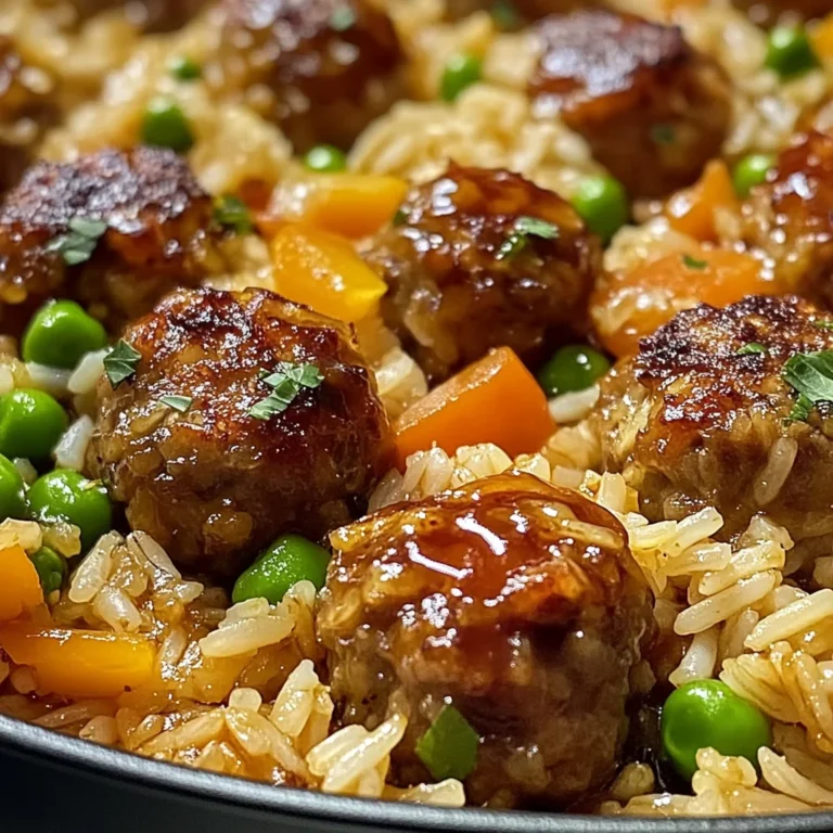Honey Garlic Meatball Rice Bake
