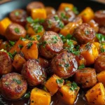 Sausage and Sweet Potatoes with Honey Garlic Sauce