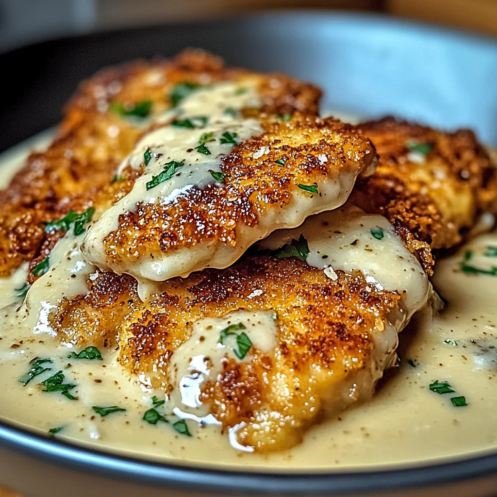 Crispy Parmesan Chicken with a Rich Garlic Sauce - Easy Dinner Idea