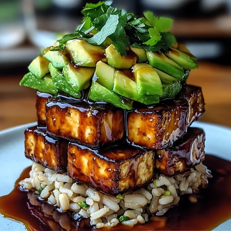 Crispy Teriyaki Tofu and Avocado Rice Stack