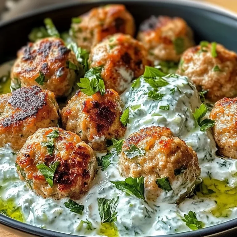 Juicy Greek Chicken Meatballs with Tzatziki