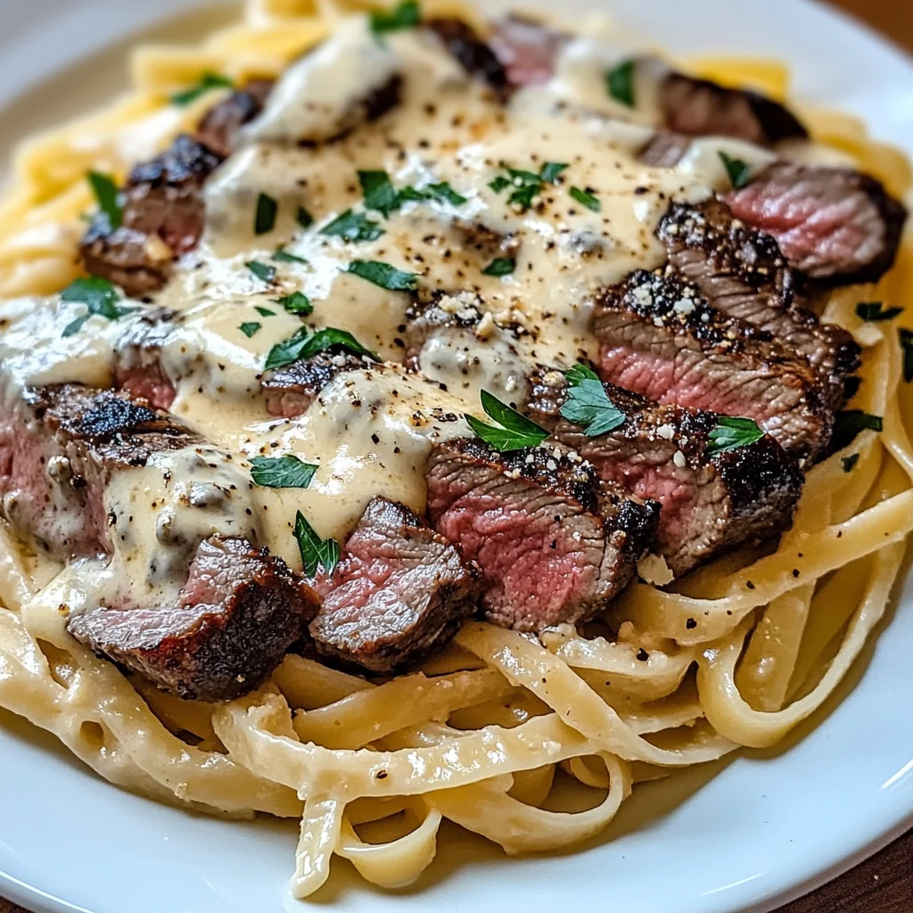 Savory Steak Gorgonzola Alfredo with Creamy Parmesan Sauce